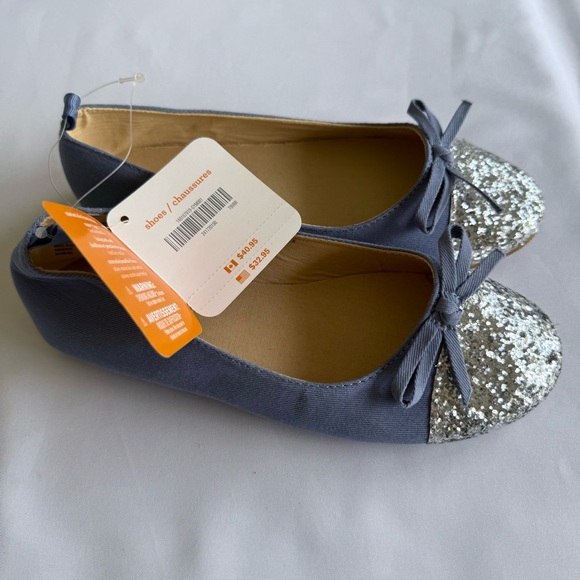 Gymboree NWT - Girls Blue Silver Sparkle Denim Glitter Ballet Bow Flats - Size 1 - Picture 6 of 6